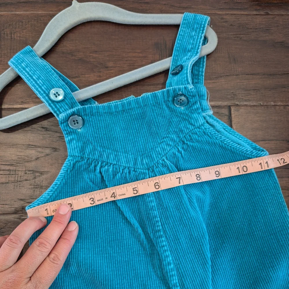 VINTAGE girls teal blue corduroy bib overalls cords size 4t
